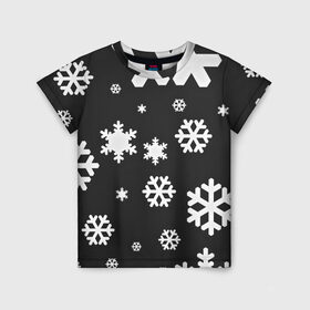 Детская футболка 3D с принтом Снежинки в Петрозаводске, 100% гипоаллергенный полиэфир | прямой крой, круглый вырез горловины, длина до линии бедер, чуть спущенное плечо, ткань немного тянется | christmas | new year | santa | дед мороз | елка | елочки | новогодний | новый год | рождество | сантаклаус | снег | снежинки