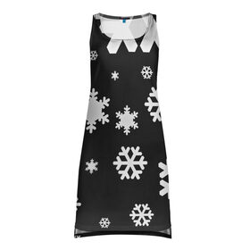 Платье-майка 3D с принтом Снежинки в Петрозаводске, 100% полиэстер | полуприлегающий силуэт, широкие бретели, круглый вырез горловины, удлиненный подол сзади. | christmas | new year | santa | дед мороз | елка | елочки | новогодний | новый год | рождество | сантаклаус | снег | снежинки