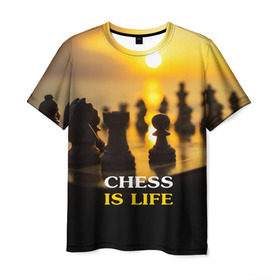 Мужская футболка 3D с принтом Шахматы - это жизнь в Петрозаводске, 100% полиэфир | прямой крой, круглый вырез горловины, длина до линии бедер | chess | game | sport | гроссмейстер | закат | игра | интеллект | солнце | спорт | фигура | шахматист | шахматы