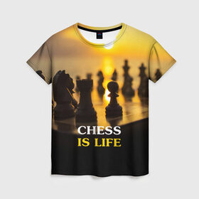 Женская футболка 3D с принтом Шахматы - это жизнь в Петрозаводске, 100% полиэфир ( синтетическое хлопкоподобное полотно) | прямой крой, круглый вырез горловины, длина до линии бедер | chess | game | sport | гроссмейстер | закат | игра | интеллект | солнце | спорт | фигура | шахматист | шахматы