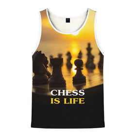 Мужская майка 3D с принтом Шахматы - это жизнь в Петрозаводске, 100% полиэстер | круглая горловина, приталенный силуэт, длина до линии бедра. Пройма и горловина окантованы тонкой бейкой | Тематика изображения на принте: chess | game | sport | гроссмейстер | закат | игра | интеллект | солнце | спорт | фигура | шахматист | шахматы