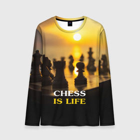 Мужской лонгслив 3D с принтом Шахматы - это жизнь в Петрозаводске, 100% полиэстер | длинные рукава, круглый вырез горловины, полуприлегающий силуэт | chess | game | sport | гроссмейстер | закат | игра | интеллект | солнце | спорт | фигура | шахматист | шахматы