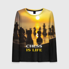 Женский лонгслив 3D с принтом Шахматы - это жизнь в Петрозаводске, 100% полиэстер | длинные рукава, круглый вырез горловины, полуприлегающий силуэт | chess | game | sport | гроссмейстер | закат | игра | интеллект | солнце | спорт | фигура | шахматист | шахматы