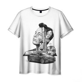 Мужская футболка 3D с принтом Илон Маск в Петрозаводске, 100% полиэфир | прямой крой, круглый вырез горловины, длина до линии бедер | hyperloop | pay pal | space x | tesla | гений | день космонавтики | полет на марс | тесла | электрокар | электромобиль