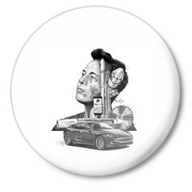Значок с принтом Илон Маск в Петрозаводске,  металл | круглая форма, металлическая застежка в виде булавки | hyperloop | pay pal | space x | tesla | гений | день космонавтики | полет на марс | тесла | электрокар | электромобиль