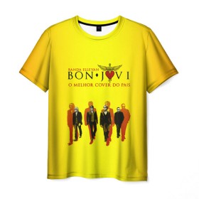 Мужская футболка 3D с принтом Группа Bon Jovi в Петрозаводске, 100% полиэфир | прямой крой, круглый вырез горловины, длина до линии бедер | bon jovi | бон | бон джови | глэм | группа | джови | джон | рок | хард