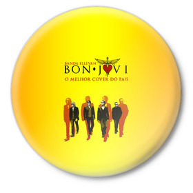 Значок с принтом Группа Bon Jovi в Петрозаводске,  металл | круглая форма, металлическая застежка в виде булавки | Тематика изображения на принте: bon jovi | бон | бон джови | глэм | группа | джови | джон | рок | хард