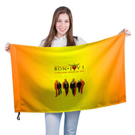 Флаг 3D с принтом Группа Bon Jovi в Петрозаводске, 100% полиэстер | плотность ткани — 95 г/м2, размер — 67 х 109 см. Принт наносится с одной стороны | bon jovi | бон | бон джови | глэм | группа | джови | джон | рок | хард