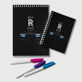 Блокнот с принтом Rolls Royce phantom в Петрозаводске, 100% бумага | 48 листов, плотность листов — 60 г/м2, плотность картонной обложки — 250 г/м2. Листы скреплены удобной пружинной спиралью. Цвет линий — светло-серый
 | luxury | phantom | rich | rolls royce | rr | авто | автомобили | бренд | известные | логотип | машина | надписи | огни | ролс ройс | роскошь | тень | фары | черный