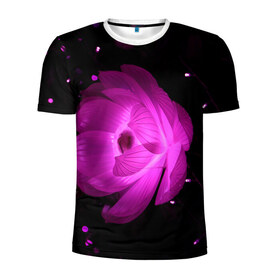 Мужская футболка 3D спортивная с принтом Цветок в Петрозаводске, 100% полиэстер с улучшенными характеристиками | приталенный силуэт, круглая горловина, широкие плечи, сужается к линии бедра | лепестки | модные | природа | растения | розовый | тренды | фон | цвет | цветок | цветы | черный