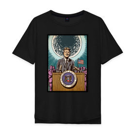 Мужская футболка хлопок Oversize с принтом Джон Кеннеди в Петрозаводске, 100% хлопок | свободный крой, круглый ворот, “спинка” длиннее передней части | apollo | nasa | usa | аполлон | высадка на луну | космическая гонка | луна | лунная программа | наса | президент америки | сша