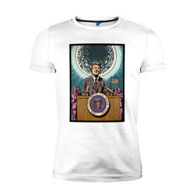 Мужская футболка премиум с принтом Джон Кеннеди в Петрозаводске, 92% хлопок, 8% лайкра | приталенный силуэт, круглый вырез ворота, длина до линии бедра, короткий рукав | apollo | nasa | usa | аполлон | высадка на луну | космическая гонка | луна | лунная программа | наса | президент америки | сша