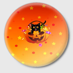 Значок с принтом Happy Halloween! в Петрозаводске,  металл | круглая форма, металлическая застежка в виде булавки | 31 октября | cat | halloween | абстракция | арт | животные | звезды | котики | коты | кошки | милые | праздник | тыква | хэллоуин