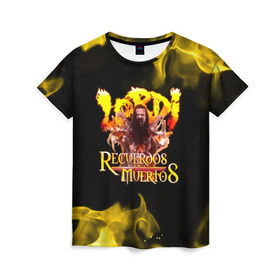 Женская футболка 3D с принтом Recuerdos Muertos в Петрозаводске, 100% полиэфир ( синтетическое хлопкоподобное полотно) | прямой крой, круглый вырез горловины, длина до линии бедер | глэм | группа | метал | монстры | рок | хард | хардрок | хэви | хэвиметал | шок | шокрок