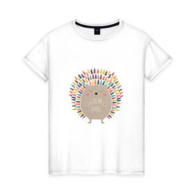 Женская футболка хлопок с принтом Ёжик в Петрозаводске, 100% хлопок | прямой крой, круглый вырез горловины, длина до линии бедер, слегка спущенное плечо | ежик | кот | котэ | кофе | машина | пончик