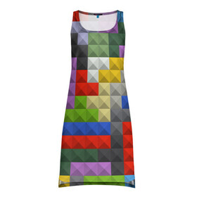 Платье-майка 3D с принтом Плитка в Петрозаводске, 100% полиэстер | полуприлегающий силуэт, широкие бретели, круглый вырез горловины, удлиненный подол сзади. | квадрат | куб | кубик | плитка | текстура