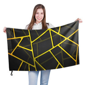 Флаг 3D с принтом Желтая сетка в Петрозаводске, 100% полиэстер | плотность ткани — 95 г/м2, размер — 67 х 109 см. Принт наносится с одной стороны | Тематика изображения на принте: yellow | абстракция | желтый | линия.line | сетка