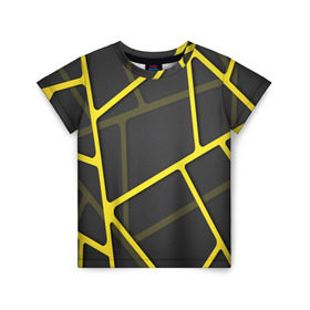Детская футболка 3D с принтом Желтая сетка в Петрозаводске, 100% гипоаллергенный полиэфир | прямой крой, круглый вырез горловины, длина до линии бедер, чуть спущенное плечо, ткань немного тянется | Тематика изображения на принте: yellow | абстракция | желтый | линия.line | сетка