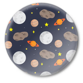 Значок с принтом Луна в Петрозаводске,  металл | круглая форма, металлическая застежка в виде булавки | астероид | луна | метеорит | планета | сатурн | юпитер
