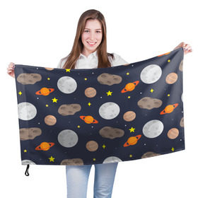Флаг 3D с принтом Луна в Петрозаводске, 100% полиэстер | плотность ткани — 95 г/м2, размер — 67 х 109 см. Принт наносится с одной стороны | астероид | луна | метеорит | планета | сатурн | юпитер