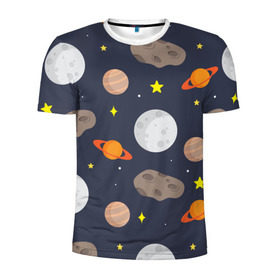 Мужская футболка 3D спортивная с принтом Луна в Петрозаводске, 100% полиэстер с улучшенными характеристиками | приталенный силуэт, круглая горловина, широкие плечи, сужается к линии бедра | Тематика изображения на принте: астероид | луна | метеорит | планета | сатурн | юпитер
