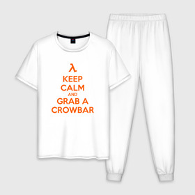 Мужская пижама хлопок с принтом Half-Life спокойствие в Петрозаводске, 100% хлопок | брюки и футболка прямого кроя, без карманов, на брюках мягкая резинка на поясе и по низу штанин
 | crowbar | half life | keep calm | лом | фомка | халва