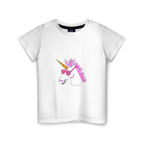 Детская футболка хлопок с принтом Единорог хипстер в Петрозаводске, 100% хлопок | круглый вырез горловины, полуприлегающий силуэт, длина до линии бедер | едиорог | лошадь | очки | сказка | хипстер | чудо
