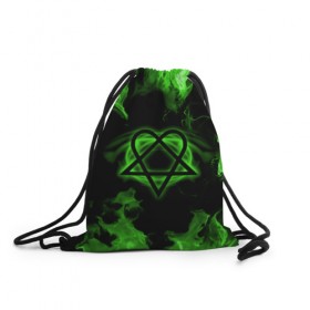 Рюкзак-мешок 3D с принтом HIM зеленое пламя в Петрозаводске, 100% полиэстер | плотность ткани — 200 г/м2, размер — 35 х 45 см; лямки — толстые шнурки, застежка на шнуровке, без карманов и подкладки | 