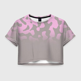 Женская футболка 3D укороченная с принтом Камуфляж пурпурно-розовый Up в Петрозаводске, 100% полиэстер | круглая горловина, длина футболки до линии талии, рукава с отворотами | 