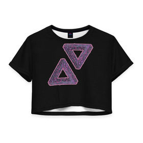 Женская футболка 3D укороченная с принтом Треугольники Пенроуза в Петрозаводске, 100% полиэстер | круглая горловина, длина футболки до линии талии, рукава с отворотами | иллюзия | невероятный | невозможный | несуществующий | треугольник | трибар