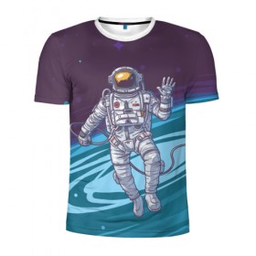 Мужская футболка 3D спортивная с принтом Привет из космоса в Петрозаводске, 100% полиэстер с улучшенными характеристиками | приталенный силуэт, круглая горловина, широкие плечи, сужается к линии бедра | астронавт | галактика | звезды | космонавт | космос