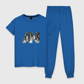 Женская пижама хлопок с принтом AWOLNATION в Петрозаводске, 100% хлопок | брюки и футболка прямого кроя, без карманов, на брюках мягкая резинка на поясе и по низу штанин | 