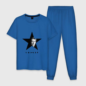 Мужская пижама хлопок с принтом Звезда Дэвида Боуи в Петрозаводске, 100% хлопок | брюки и футболка прямого кроя, без карманов, на брюках мягкая резинка на поясе и по низу штанин
 | bowie | david | альтернативный | арт | боуи | глэм | джаз | дэвид | музыка | музыкант | певец | поп | попрок | психоделический | рок | соул | хард | хардрок | экспериментальный | электронная | эмбиент