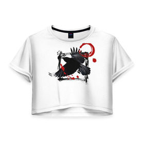 Женская футболка 3D укороченная с принтом Треш-полька Ворон в Петрозаводске, 100% полиэстер | круглая горловина, длина футболки до линии талии, рукава с отворотами | ворон | тату | татуировка | треш полька