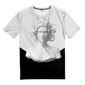 Мужская футболка 3D с принтом Snake girl в Петрозаводске, 100% полиэфир | прямой крой, круглый вырез горловины, длина до линии бедер | snake | белый | волосы | глаза | губы | девушка | змеи | скульптура | тело.черный | цвет