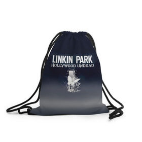 Рюкзак-мешок 3D с принтом Linkin Park и Hollywood Undead в Петрозаводске, 100% полиэстер | плотность ткани — 200 г/м2, размер — 35 х 45 см; лямки — толстые шнурки, застежка на шнуровке, без карманов и подкладки | 
