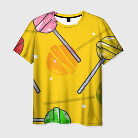Мужская футболка 3D с принтом Чупа-Чупс в Петрозаводске, 100% полиэфир | прямой крой, круглый вырез горловины, длина до линии бедер | конфеты | леденец | паттерн | сладость | узор | чупа чупс
