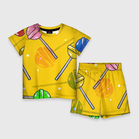 Детский костюм с шортами 3D с принтом Чупа Чупс в Петрозаводске,  |  | конфеты | леденец | паттерн | сладость | узор | чупа чупс