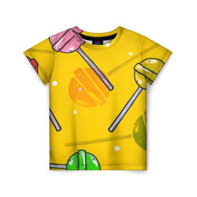 Детская футболка 3D с принтом Чупа-Чупс в Петрозаводске, 100% гипоаллергенный полиэфир | прямой крой, круглый вырез горловины, длина до линии бедер, чуть спущенное плечо, ткань немного тянется | конфеты | леденец | паттерн | сладость | узор | чупа чупс