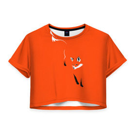 Женская футболка 3D укороченная с принтом Лисица в Петрозаводске, 100% полиэстер | круглая горловина, длина футболки до линии талии, рукава с отворотами | зверь | лис | лиса | лисица | лисонька | рыжая | хищник