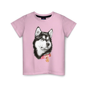Детская футболка хлопок с принтом Маламут в Петрозаводске, 100% хлопок | круглый вырез горловины, полуприлегающий силуэт, длина до линии бедер | аляска | карандаш | маламут | рисунок | собака | хаски