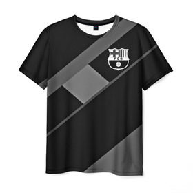 Мужская футболка 3D с принтом FC Barcelona gray collection в Петрозаводске, 100% полиэфир | прямой крой, круглый вырез горловины, длина до линии бедер | fc barcelona | мяч | спорт | футбол | чеппионат