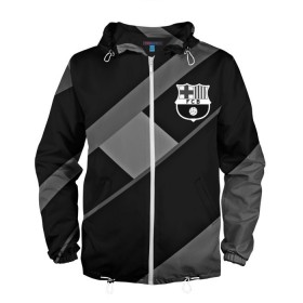 Мужская ветровка 3D с принтом FC Barcelona gray collection в Петрозаводске, 100% полиэстер | подол и капюшон оформлены резинкой с фиксаторами, два кармана без застежек по бокам, один потайной карман на груди | fc barcelona | мяч | спорт | футбол | чеппионат