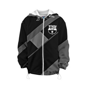 Детская куртка 3D с принтом FC Barcelona gray collection в Петрозаводске, 100% полиэстер | застежка — молния, подол и капюшон оформлены резинкой с фиксаторами, по бокам — два кармана без застежек, один потайной карман на груди, плотность верхнего слоя — 90 г/м2; плотность флисового подклада — 260 г/м2 | Тематика изображения на принте: fc barcelona | мяч | спорт | футбол | чеппионат