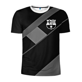 Мужская футболка 3D спортивная с принтом FC Barcelona gray collection в Петрозаводске, 100% полиэстер с улучшенными характеристиками | приталенный силуэт, круглая горловина, широкие плечи, сужается к линии бедра | fc barcelona | мяч | спорт | футбол | чеппионат