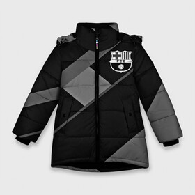 Зимняя куртка для девочек 3D с принтом FC Barcelona gray collection в Петрозаводске, ткань верха — 100% полиэстер; подклад — 100% полиэстер, утеплитель — 100% полиэстер. | длина ниже бедра, удлиненная спинка, воротник стойка и отстегивающийся капюшон. Есть боковые карманы с листочкой на кнопках, утяжки по низу изделия и внутренний карман на молнии. 

Предусмотрены светоотражающий принт на спинке, радужный светоотражающий элемент на пуллере молнии и на резинке для утяжки. | fc barcelona | мяч | спорт | футбол | чеппионат