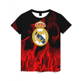 Женская футболка 3D с принтом Real Madrid в Петрозаводске, 100% полиэфир ( синтетическое хлопкоподобное полотно) | прямой крой, круглый вырез горловины, длина до линии бедер | real madrid | футбол | футбольный клуб