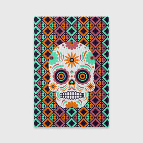 Обложка для паспорта матовая кожа с принтом Цветочный череп в Петрозаводске, натуральная матовая кожа | размер 19,3 х 13,7 см; прозрачные пластиковые крепления | skull | мексика | орнамент | узоры | цветы | череп