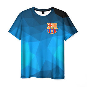 Мужская футболка 3D с принтом FC Barcelona blue polygon 2018 в Петрозаводске, 100% полиэфир | прямой крой, круглый вырез горловины, длина до линии бедер | fc barcelona | мяч | спорт | футбол | чеппионат 