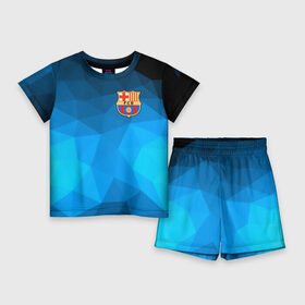 Детский костюм с шортами 3D с принтом FC Barcelona polygon 2018 в Петрозаводске,  |  | Тематика изображения на принте: fc barcelona | мяч | спорт | футбол | чеппионат 